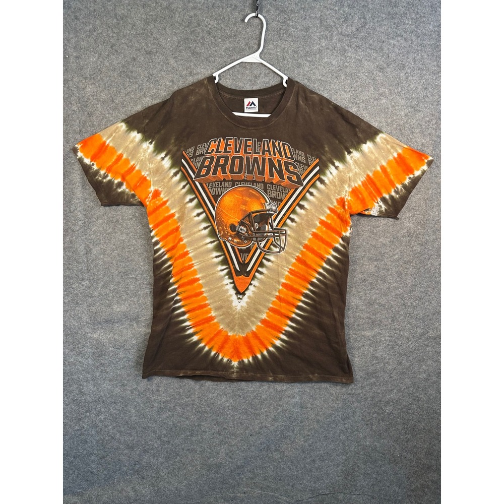 Majestic Cleveland Browns Tie Dye T-Shirt Mens 2XL Brown‎ Orange NFL Graphic Tee